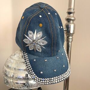 Women’s Jeans hat w. Swarovski rhinestones classic denim baseball cap